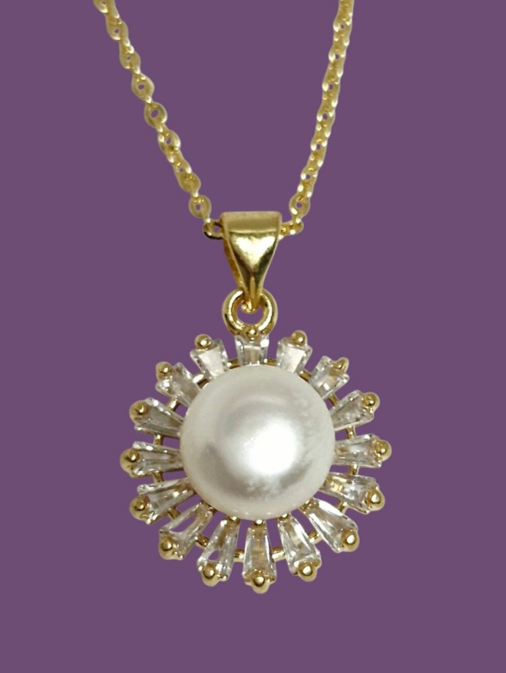 Pearl Goldtone Sunburst Pendant Necklace